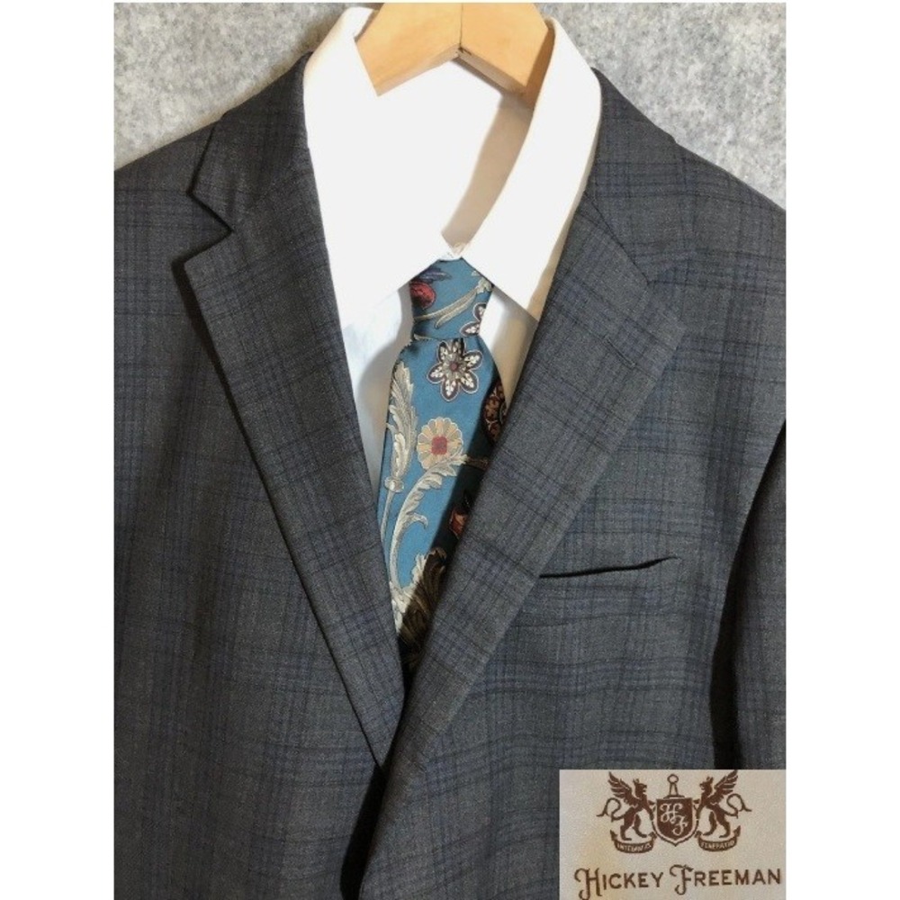 Hickey Freeman Blazer 40L Gray Glen Plaid Wool Suit‎ Coat Jacket Career Casual